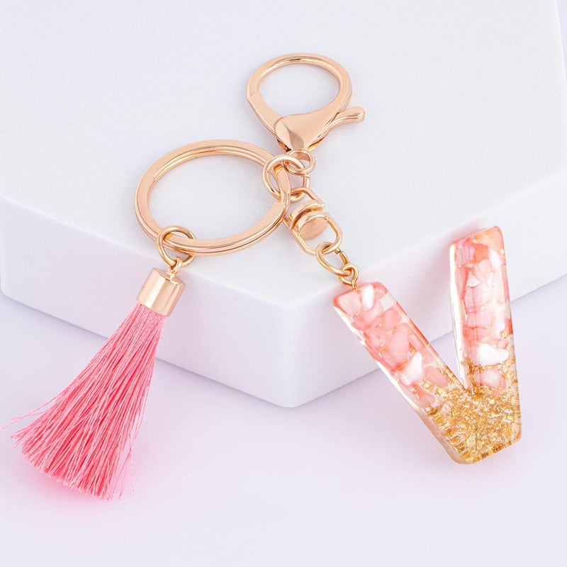 Suweibuke Cute Pink Key Chains for Women Girls, Initial Letter Keychains with Tassel, Charms for Key Purse Handbags Backpacks - Image 2